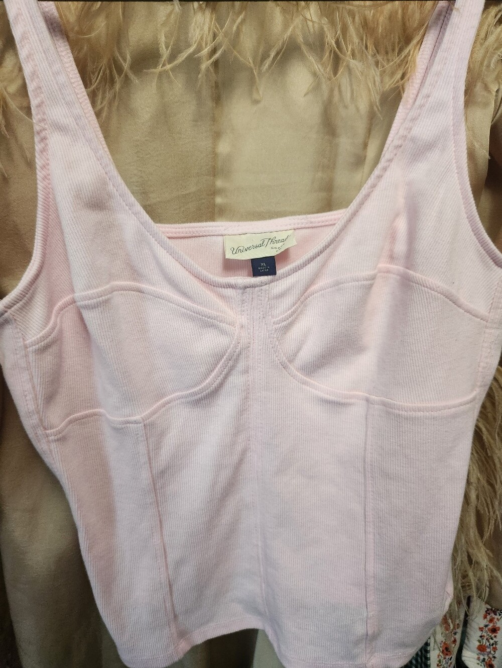 Pink Ribbed Corset Style Pink Tank Top Size XL